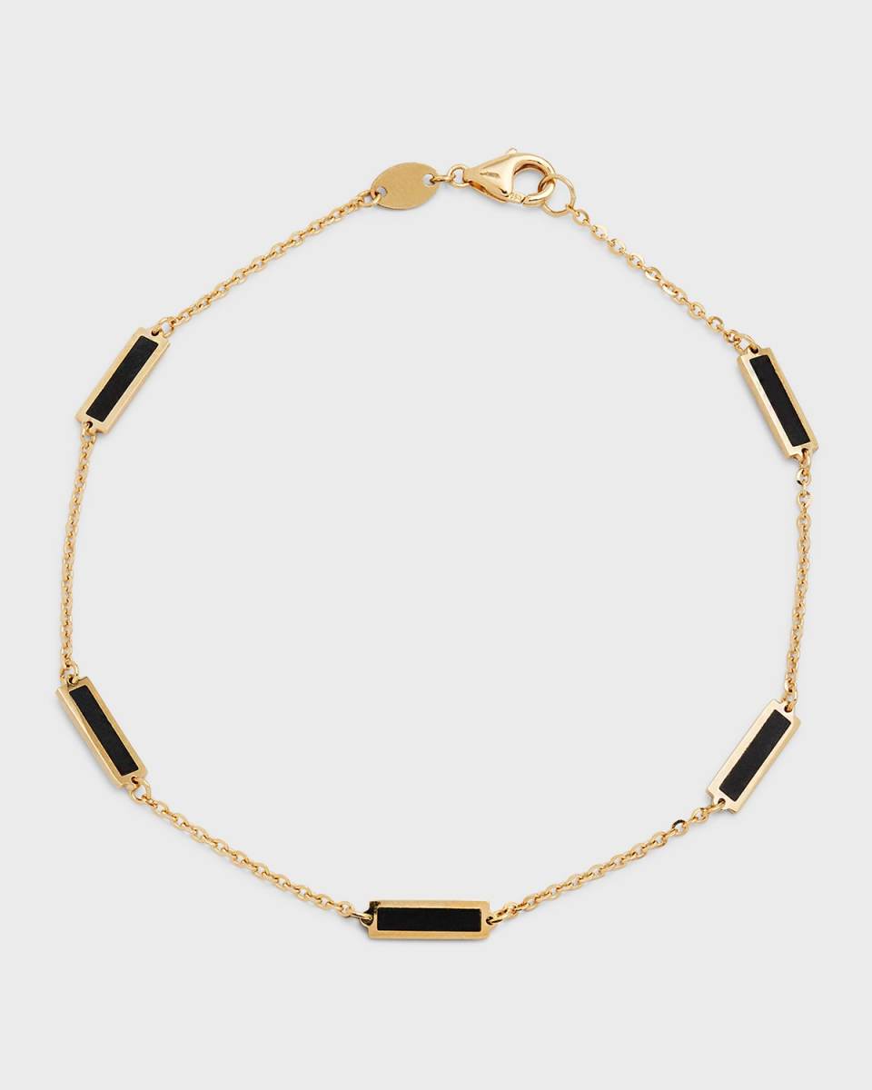 18K Yellow Gold 6 Station Back To Back Inlay Black Onyx Bracelet